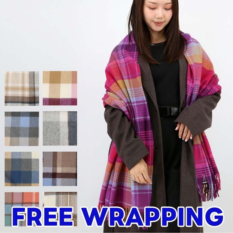 チェック柄マフラー レディース カシミヤ100％ ストール フリンジ ショール 大判 ギフト プレゼント