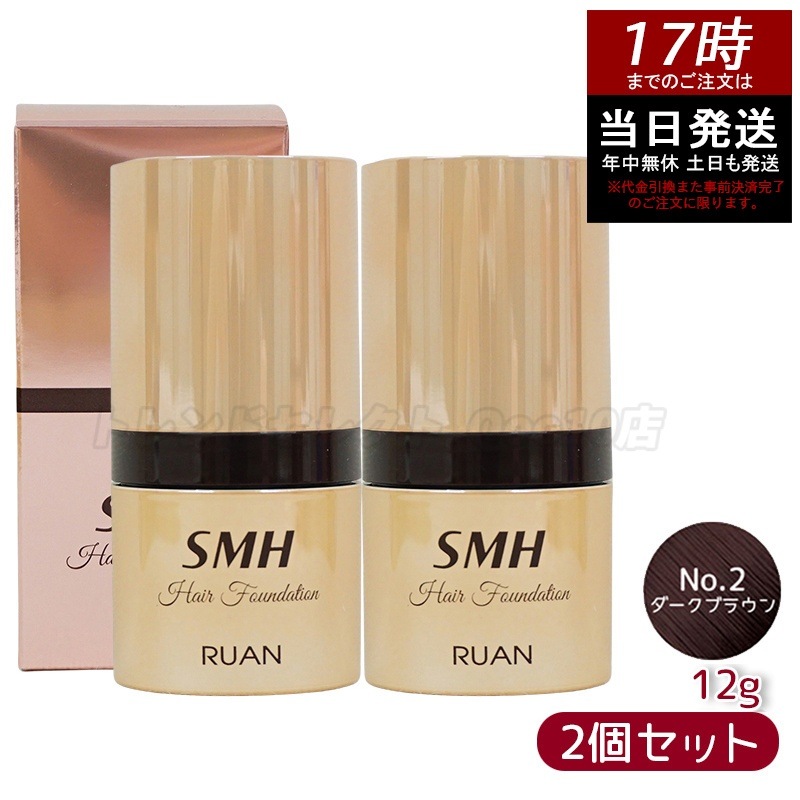 【2個セット】　ルアン SMH ヘアファンデーション 12g No.2 ダークブラウン 髪 頭 薄毛隠し薄毛 分け目 つむじ ふりかけ 白髪かくし