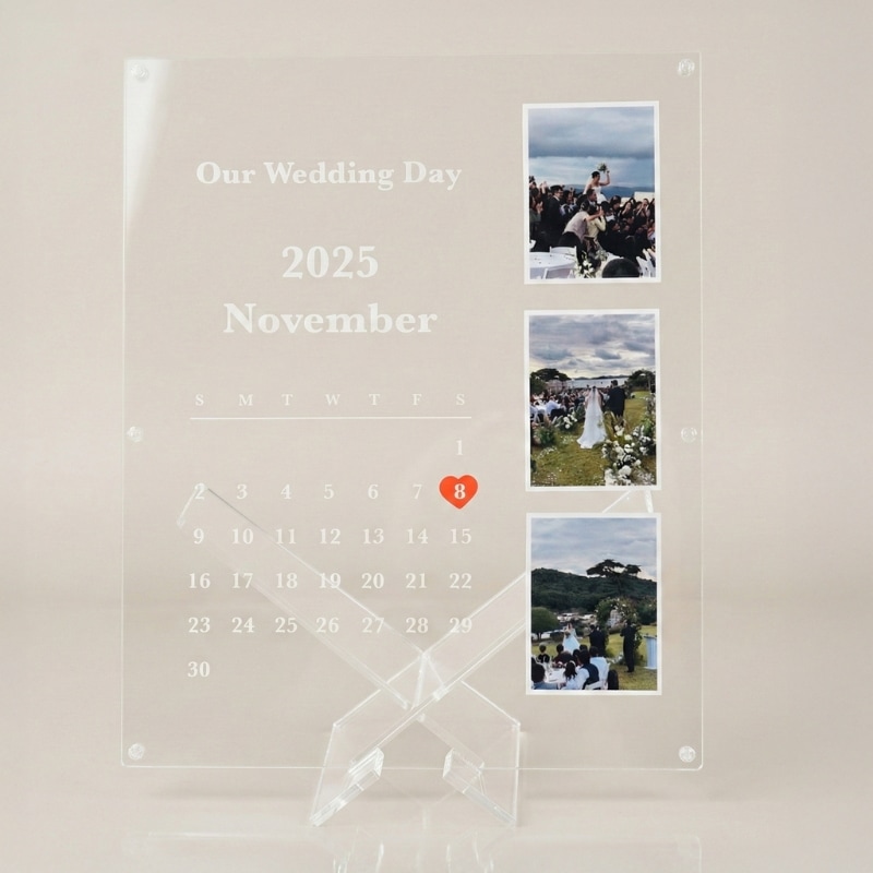 アクリル ウェルカムボード カレンダー 結婚式 ウェディング フォトフレーム 写真立て (写真3枚/日付カスタム)