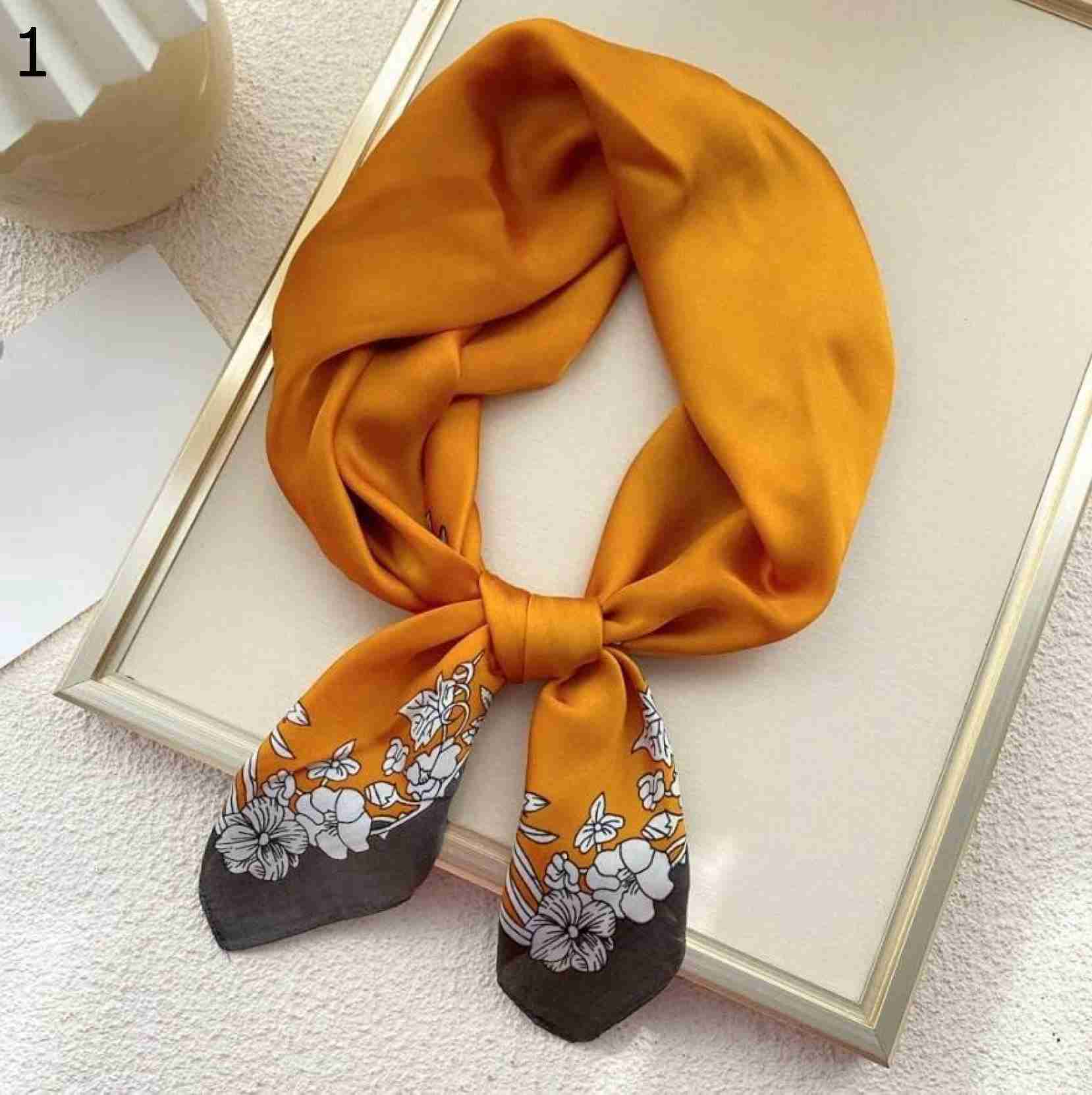 【20%OFFクーポン～】ビーチスカーフラップガールネクタイ女性ヘアバンドバッグヘッドカチ女性フラワープリントスクエアショール スカーフ (Color : Orange Size : 70x70c
