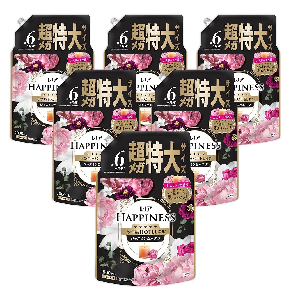 レノア ハピネス 夢ふわタッチ 柔軟剤 ジャスミン＆ムスクの香り 詰め替え 1900mL×6袋 大容量 ケース品