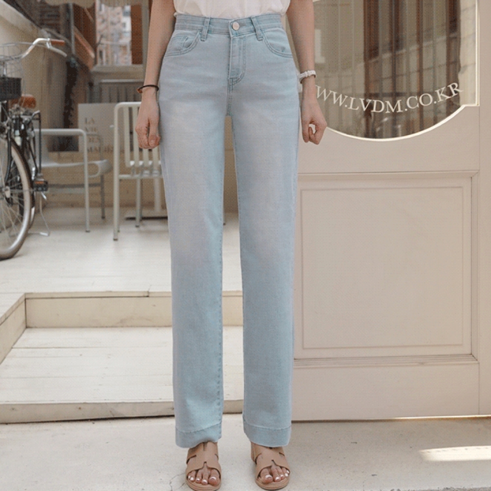 Click & Funny 誰もが欲しがるハイクールストレートデニムパンツ [SMLXLサイズ]