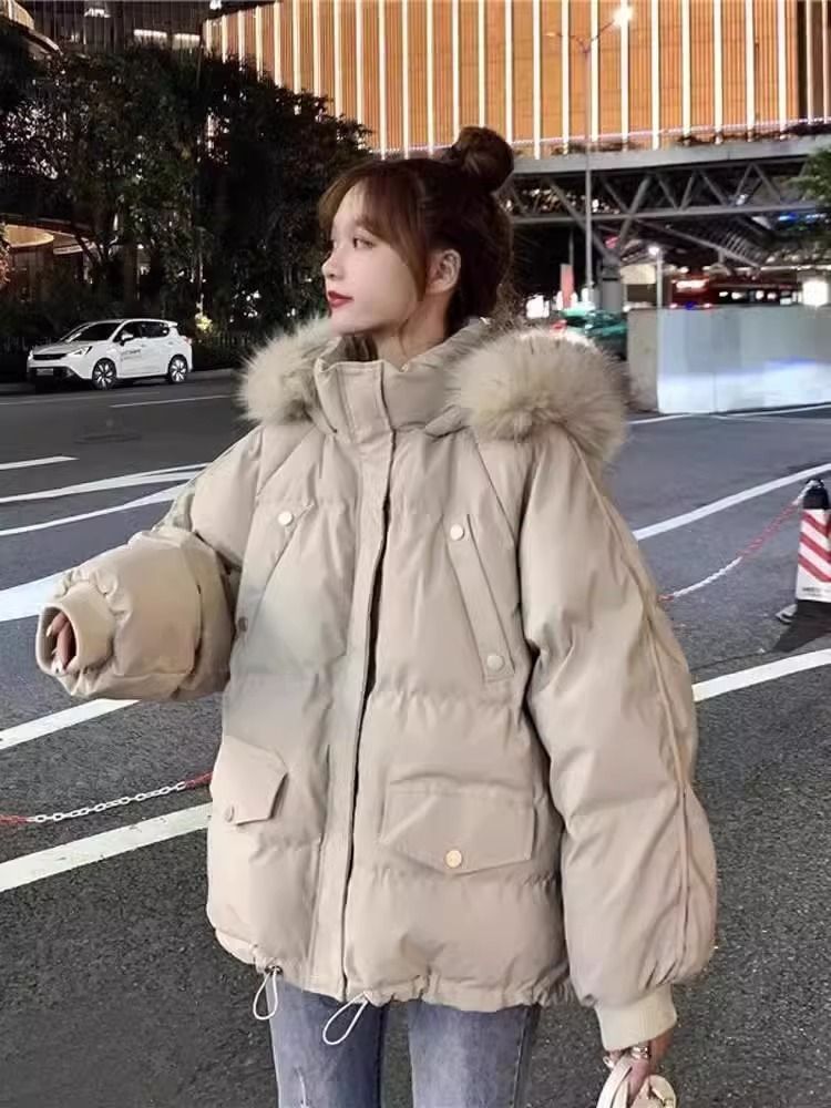 大きいサイズの婦人服韓国版ゆったりとした厚いパン服綿入れコート女性太ったmmデザイン感帽子付き綿服