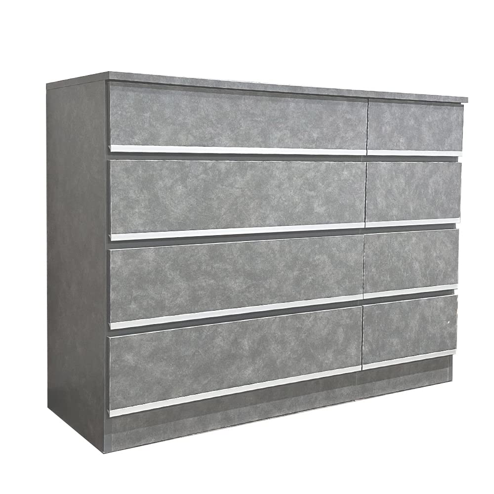 アルファタカバ タンス 収納 木製 完成品 チェスト タンス 収納 タンス スライドレールでスムーズ開閉 引き出し 幅 119.5cm×奥行43cm×高さ96.5cm（石賀）ライトグレー ローチェスト