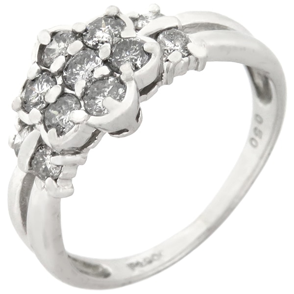 リング 指輪 ダイヤリング Pt900 ダイヤモンド プラチナシルバー フラワーモチーフ 9号【中古】