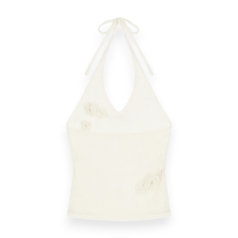 フラワー ホルターネック ニットベスト Ivory 可愛い ディリーファッション ニット 韓国ファッション 韓国ブランド フリーサイズ