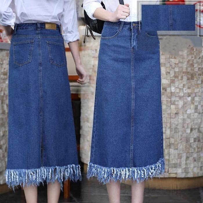 超人気スカートレディースデニムスカートふさ飾りスカートAラインフェミニンスカートフリンジスカートブルーカジュアル