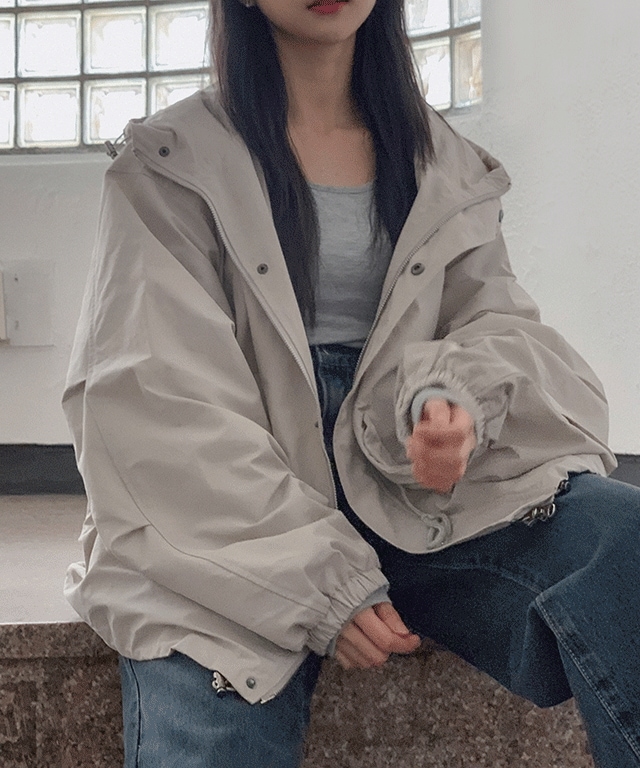 [男女共用/2way] パーカー オーバーフィット ショート ミリタリー - 4color