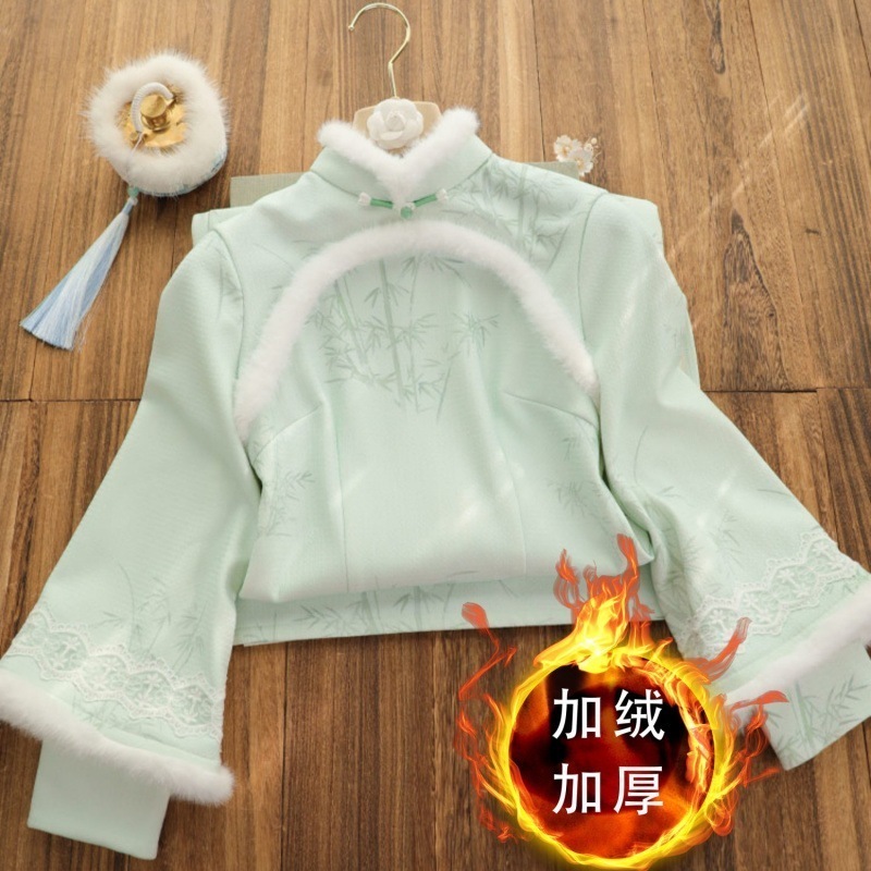 新しい中国のチャイナドレス女性用軽く改良されたレトロな長袖スリムフィットスタンドカラーのアウター用ドレス