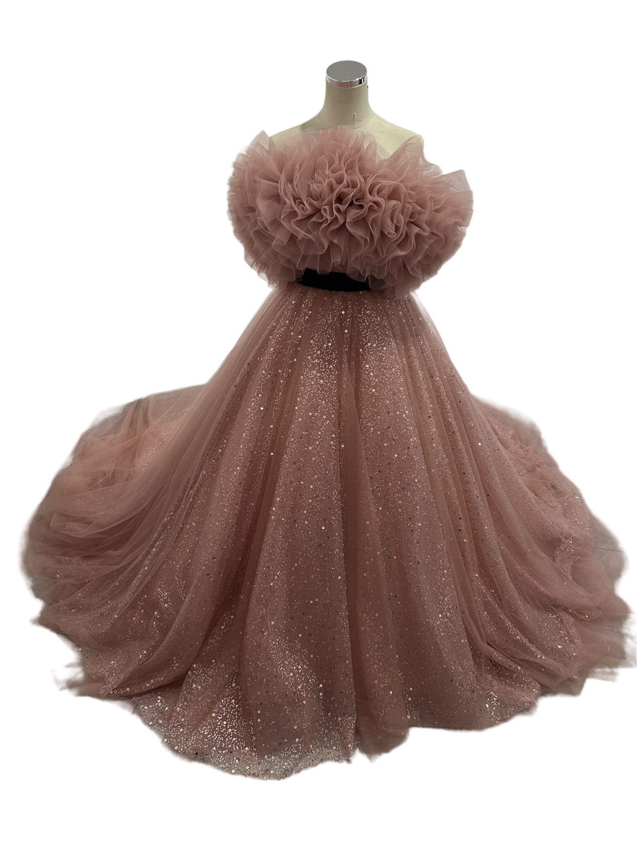 カラードレス ピンク フラワーオフショルダー サッシュベルト キラキラビジュー刺繍 披露宴