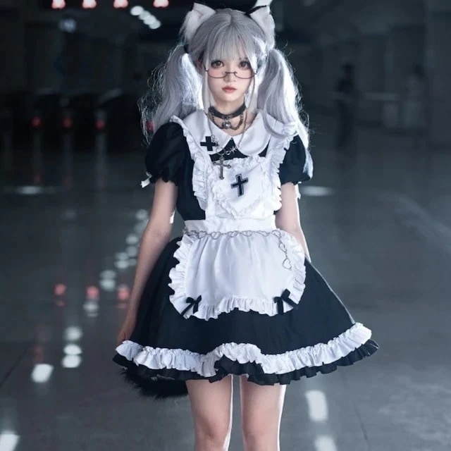 今年 短纳期 5点 セットアップ ワンピース カチューシャ付き ハロウィン 大人 仮装 コスチューム服 衣装 ガーリー 甘め 学園祭 文化祭 ファッション系 レディース セクシー型 ブラックスリーブ