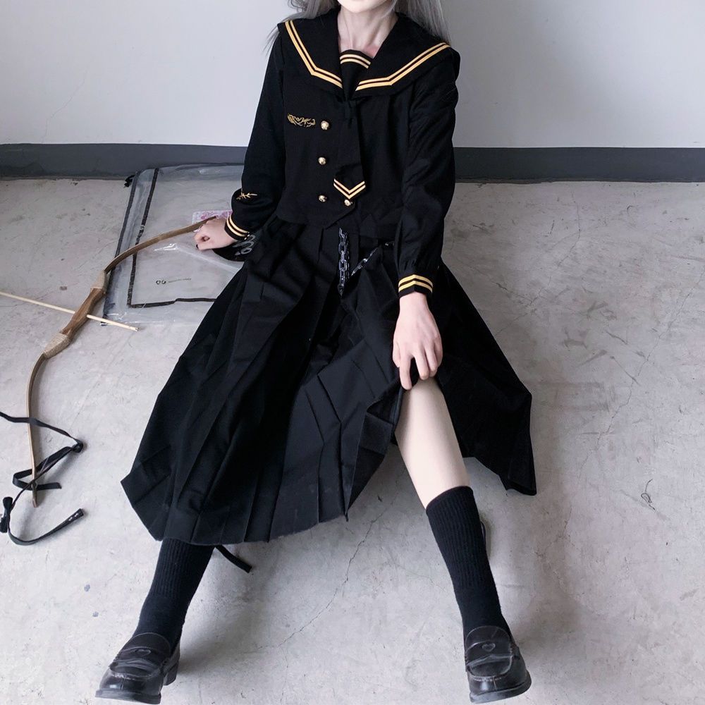 【神北jk】オリジナル神出鬼没正統jk制服ロングスカート日系暗黒不良セーラー服セット