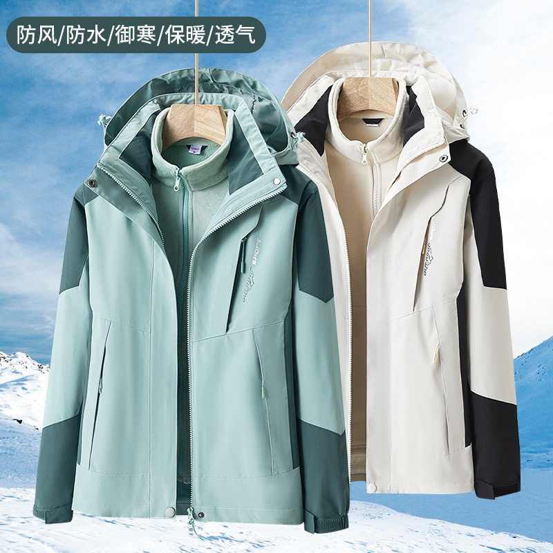 男性用の防風と暖かい屋外ジャケット女性のための3人の1つの取り外し可能な春と秋のぬいぐるみの肥厚したスポーツジャケット r n2