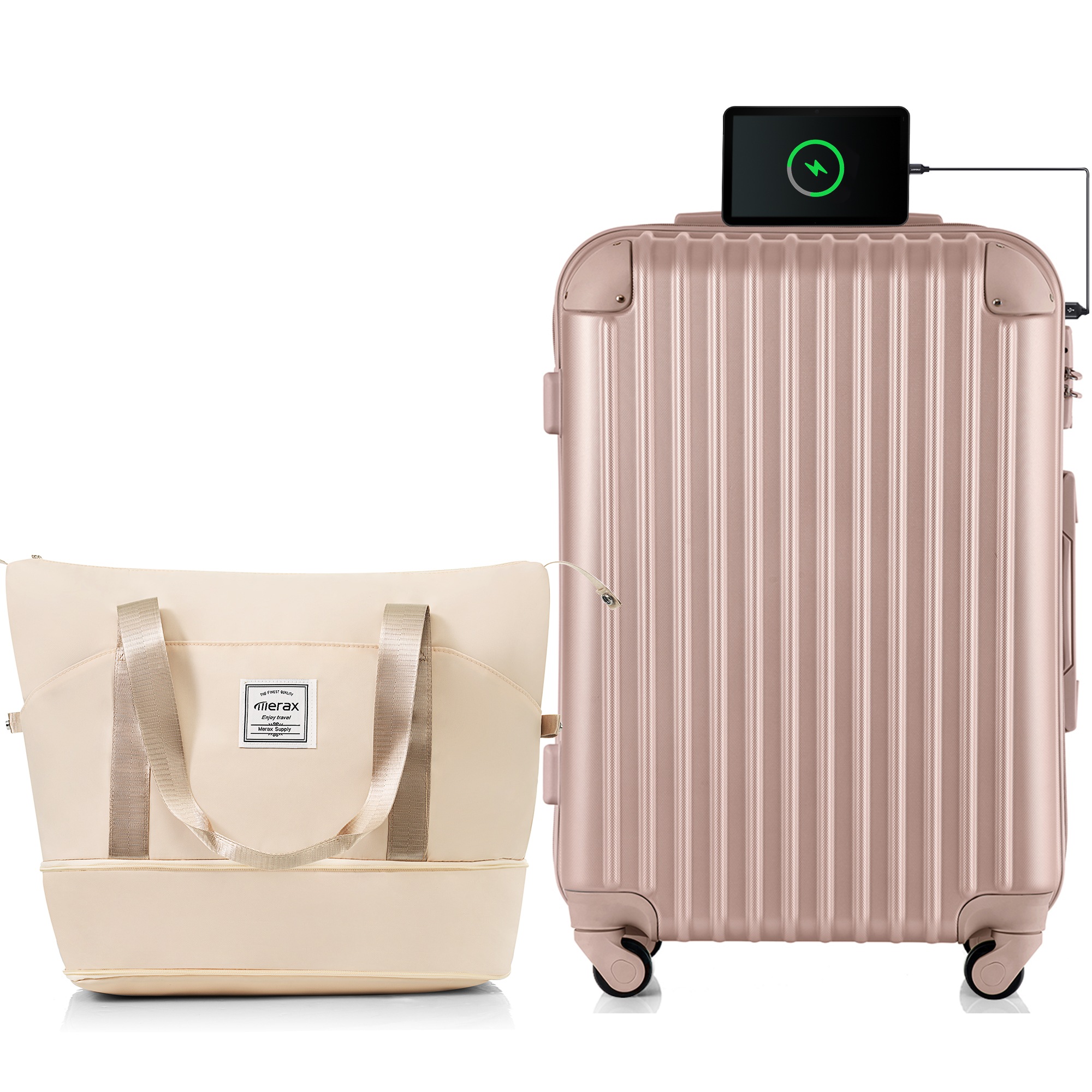 【2点購入で150OFF】【国内即発送】スーツケース Mサイズ USB充電ポート付き ドリンクホルダー付き キャリーバッグ キャリーケース 4日 7日 中型 TSAロック搭載 トートバッグ ハンドバッ