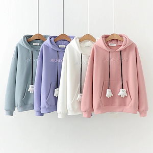 パーカー 男女兼用 長袖 英字刺繍 プルオーバー キャラクター フード付き コート ジャケット トレーナー ブルゾン ジャンパー 裏起毛 可愛い カジュアル