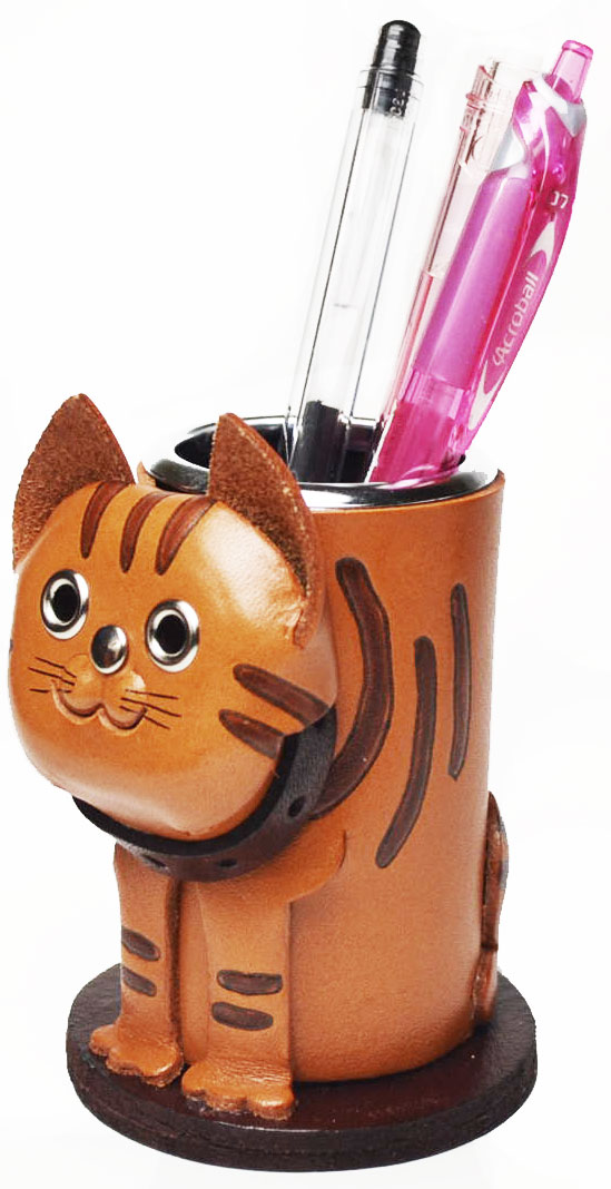 とらねこ ペンスタンド レザー/本革 VANCA/バンカクラフト 5,940円