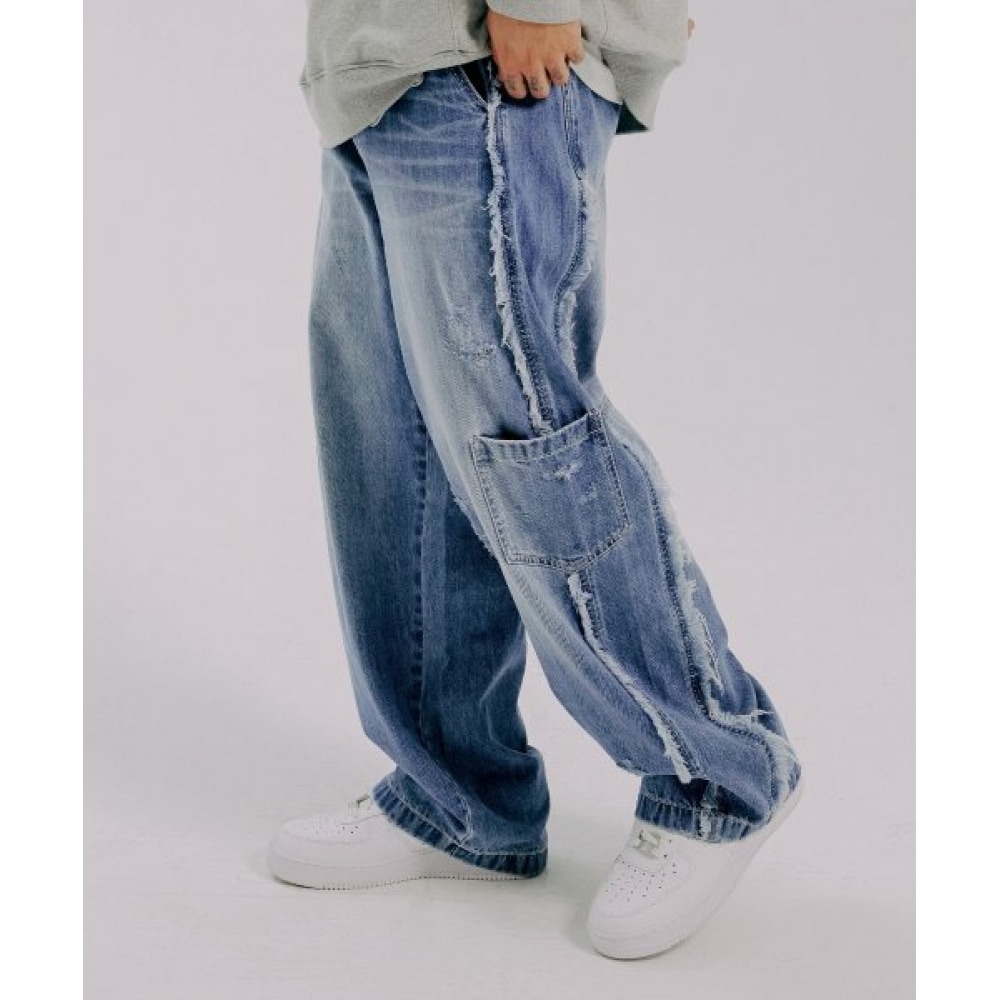 ロマンティッククラウン (ロマンティッククラウン) ダメージマルチポケットデニムパンツ_BLUE