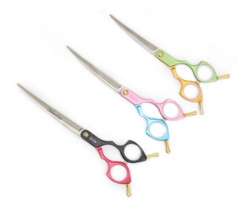 [ULLC] ジュラルミンカーブバサミ ジュラルミン素材 軽量 カーブシザー とがった刃先 毛の押されない 顔カット必需品 size選択 プードル テディベアカット