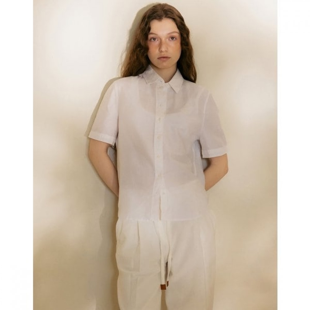 [24SS] [リネン] ホワイトソリッドカラーリネンブレンドショートスリーブシャツHSSH4BC45WT