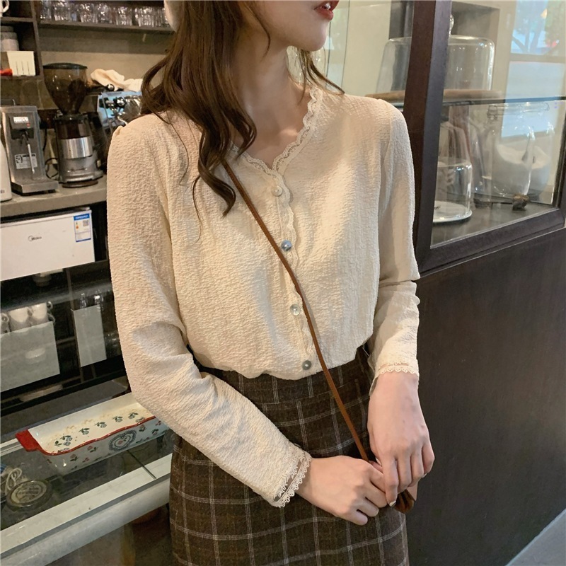 【1つ買うと20つ無料】長袖のスイート春と秋2025vネックレースベースシャツ