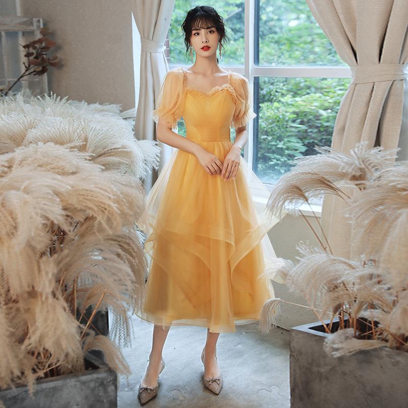 ナイトドレス レディース パーティードレス ロング ミディアム カラードレス ワンピース 公演 プリンセス 洋服 黄色 チュール イブニング 発表会 舞台衣装 姫系