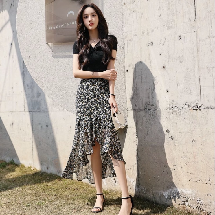 スカート ボトムス フレアスカート マーメイドスカート ミディアム丈 マーメイド シフォン バックシャン 透け感 薄手 きれいめ きれい 大人 上品 おしゃれ お洒落 大人女子 セクシー エレガント