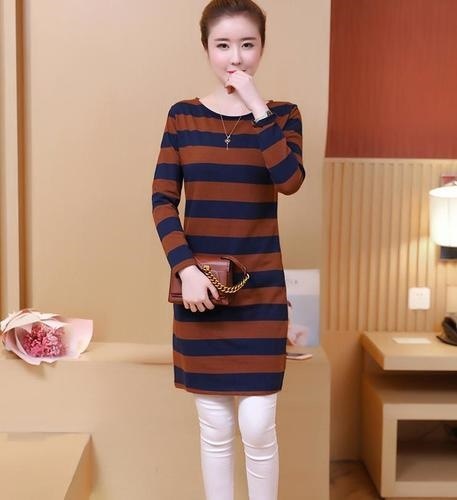 1239.ボーダーベルベットワンピース（オレンジ）