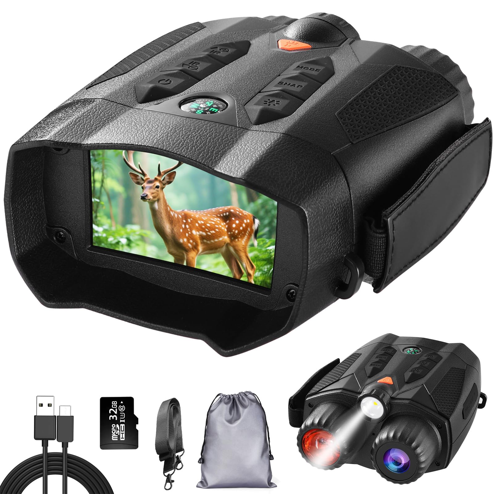 暗視ゴーグル 暗視スコープ ナイトビジョンゴーグル 暗視双眼鏡 デジタルナイトビジョン 照明ライト付 10倍ズーム 5000mAh大容量バッテリ PC接続をサポートー 32GB TFカード付属 写真