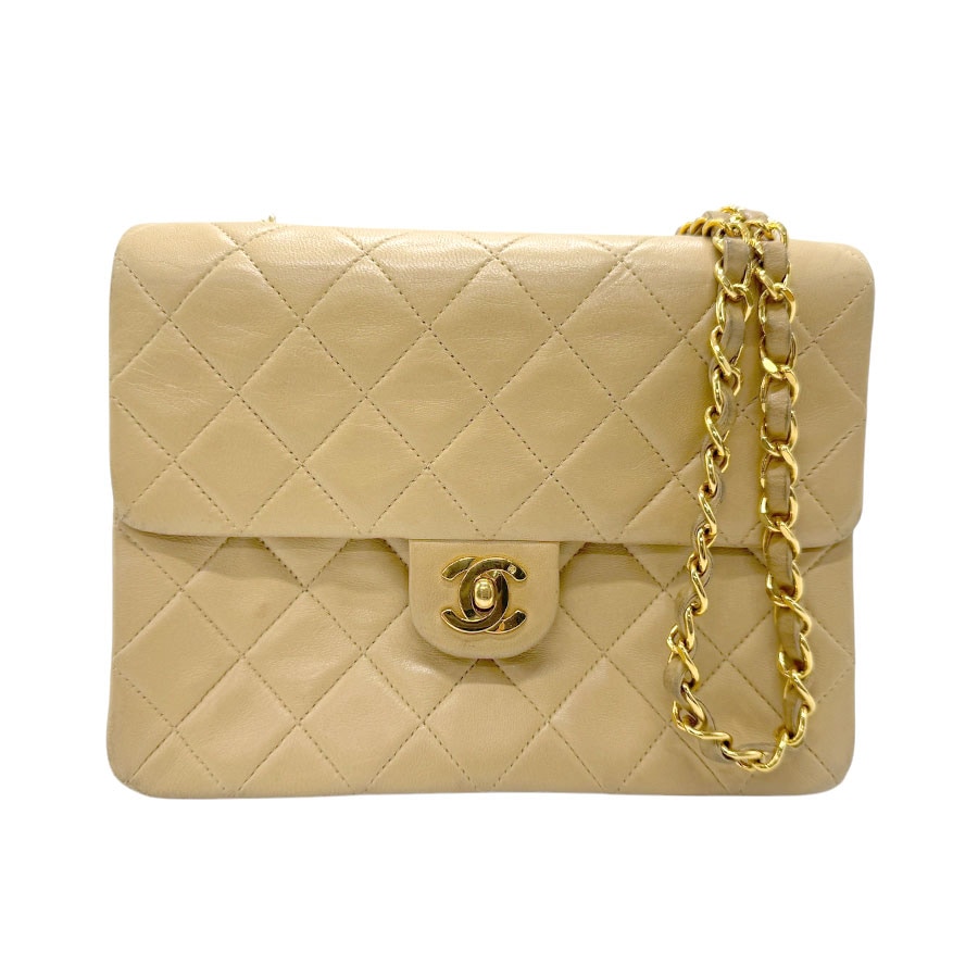 シャネル CHANEL ショルダーバッグ マトラッセ ラムスキン ベージュ ゴールド レディース n0753