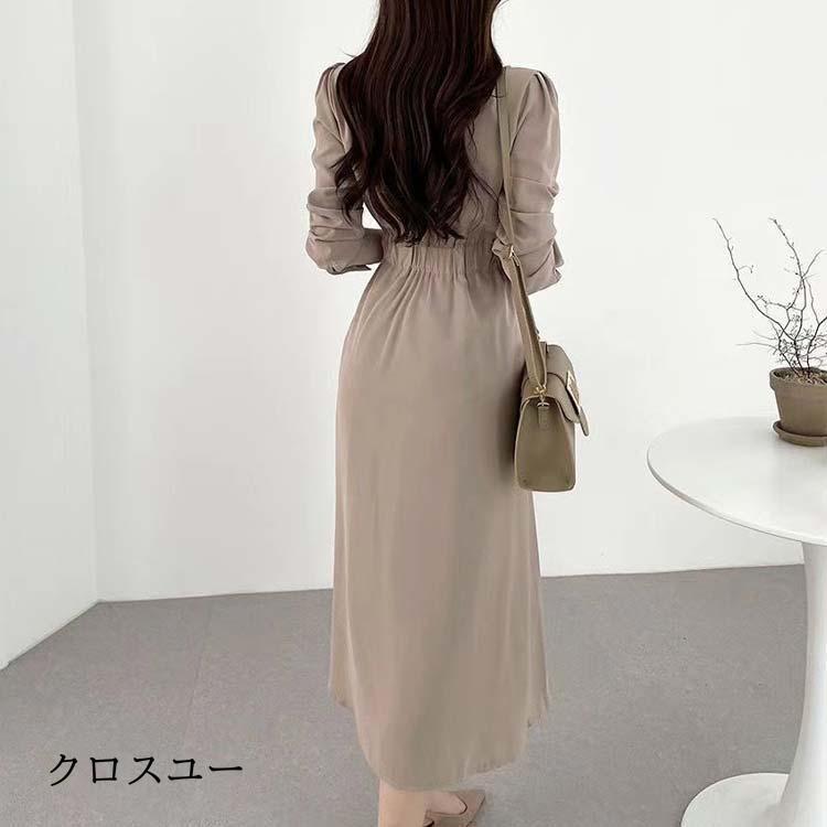 ワンピース ロングワンピース ワンピース シャツワンピース 通勤 春 レディース きれいめ 大人女性 ロングワンピース 長袖 無地 シンプル 上品 フ