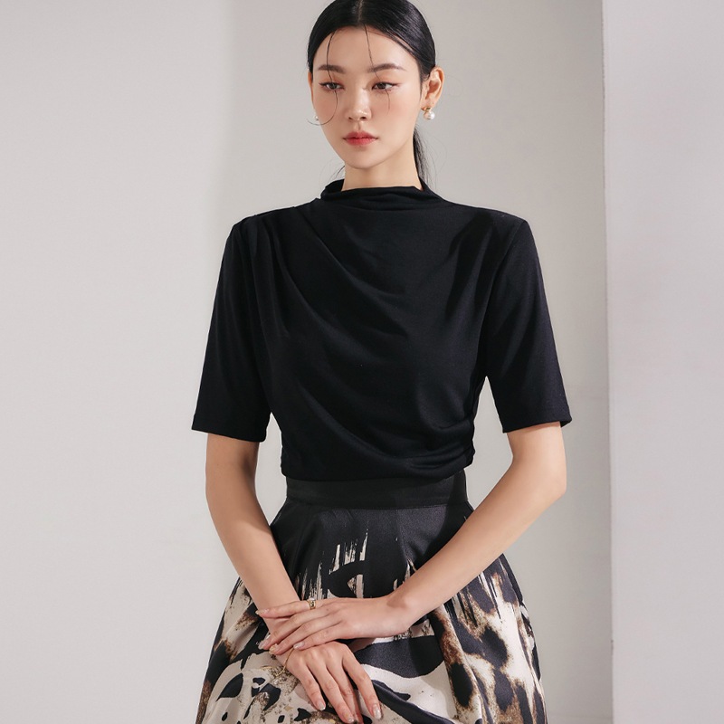 DINT_E2957 ハーフハイネック ドレープ ハーフ トップ