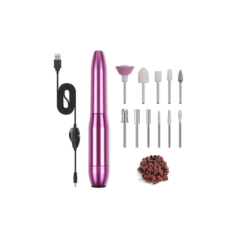 Yibosoar 電動ネイルマシン 研磨 爪磨き プロ コンパクト アクリル ジェルネイル マニキュア対応 ネイルドリル USB給電 11個ネイルビット 36個サンディングバンド 自宅サロン用 甘皮処