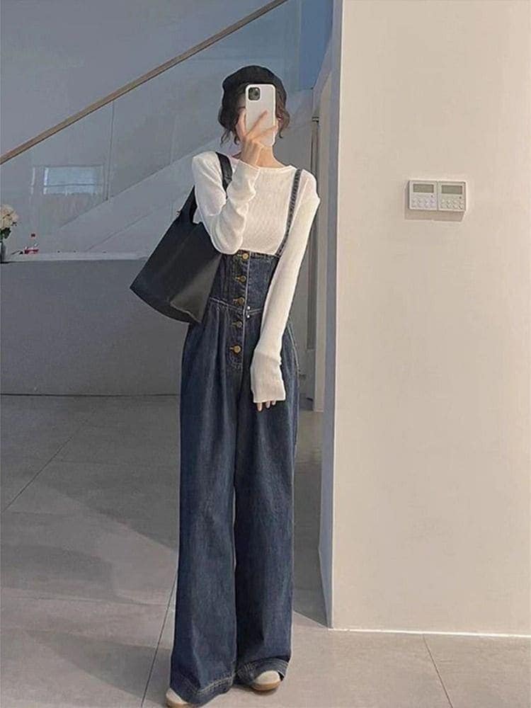 コーデ完成！サロペット 時短コーデ イチオシオールインワン 韓国ファッション サマー ネットレッド オールインワンパンツ サロペット カジュアル ジーパン ワイドパンツ オーバーオール