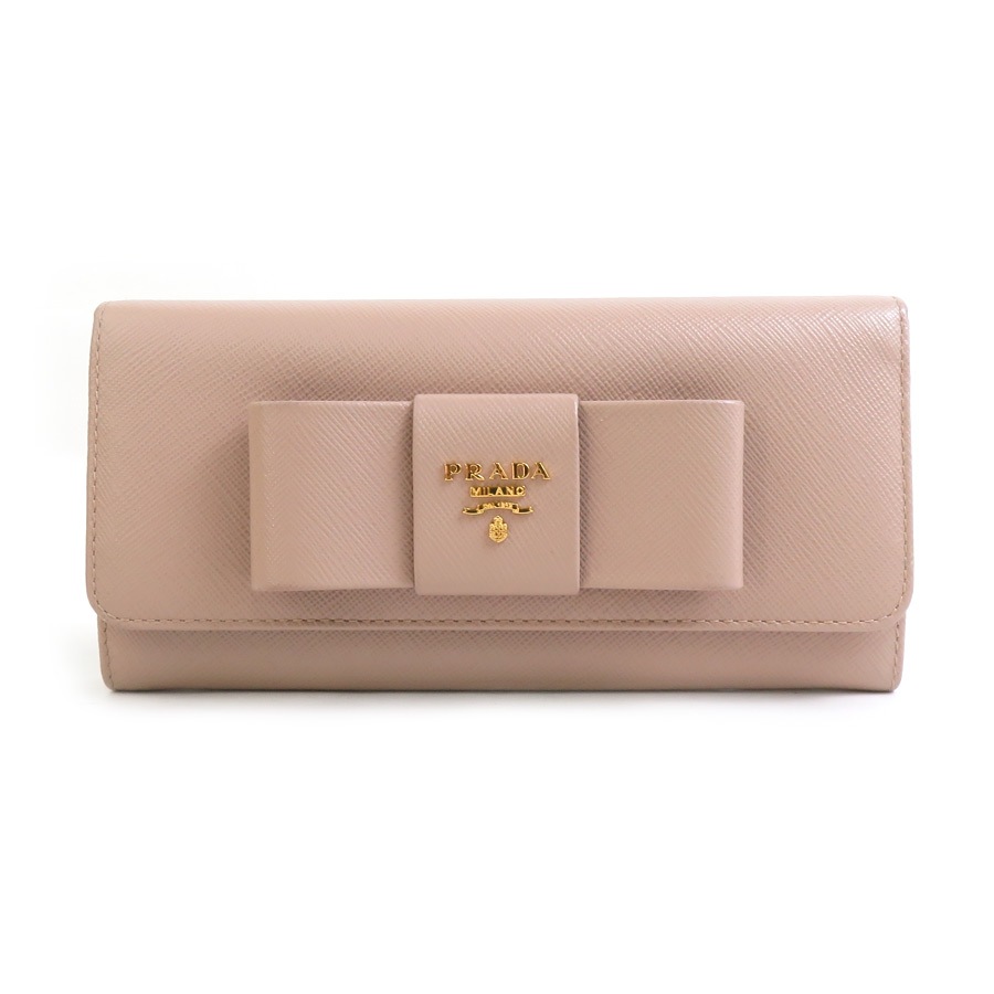プラダ PRADA 二つ折り長財布 レザー ピンクベージュ レディース 56076a