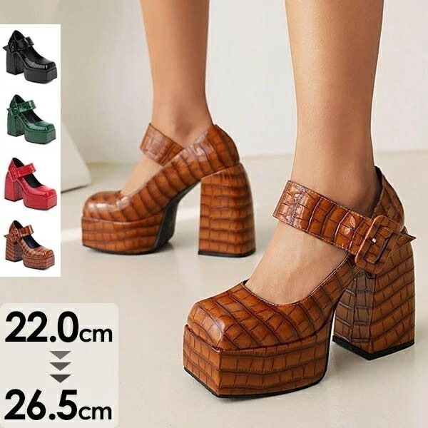【激安開催！】厚底 パンプス レディース ロリータ靴 姫様 お嬢様 超美脚 スクエアトゥ 太ヒール ハイヒール チャンキーヒール 大きいサイズ 12.5cmヒール おしゃれ パーティーパンプス 撮影