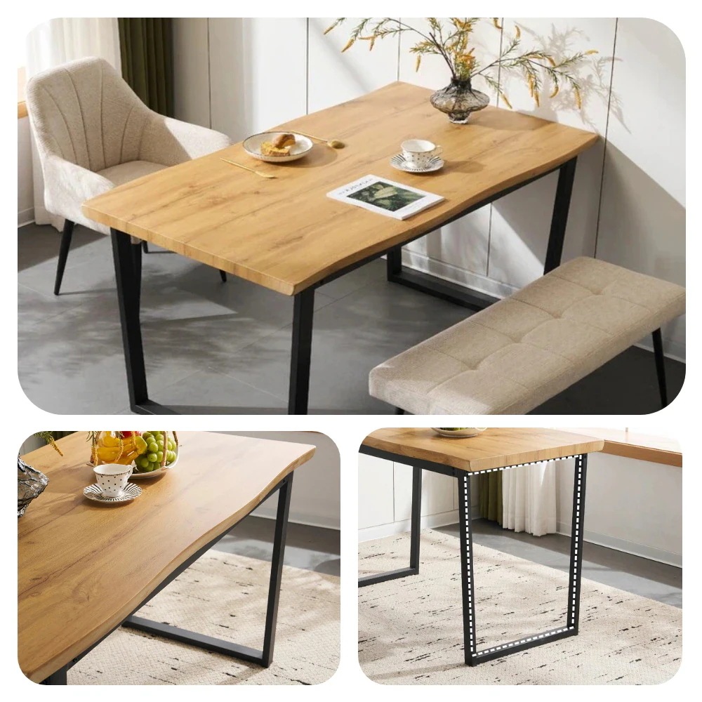 ダイニングテーブル 食卓 4人用 2人用 幅140cm おしゃれ 組み立て非常に簡単 ソリッド ハイエンド ヴィンテージ風 モダン 客用 書斎用 波の形GG165 Oak MDF