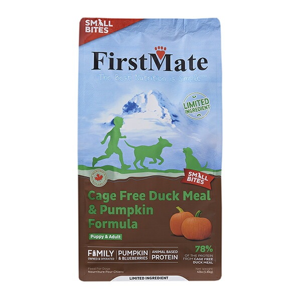 ファーストメイトドッグフード　ケージフリーダック＆パンプキン スモールバイツ （小粒） 1.8kg おやつのプレゼント付き【ドッグフード】【正規品】