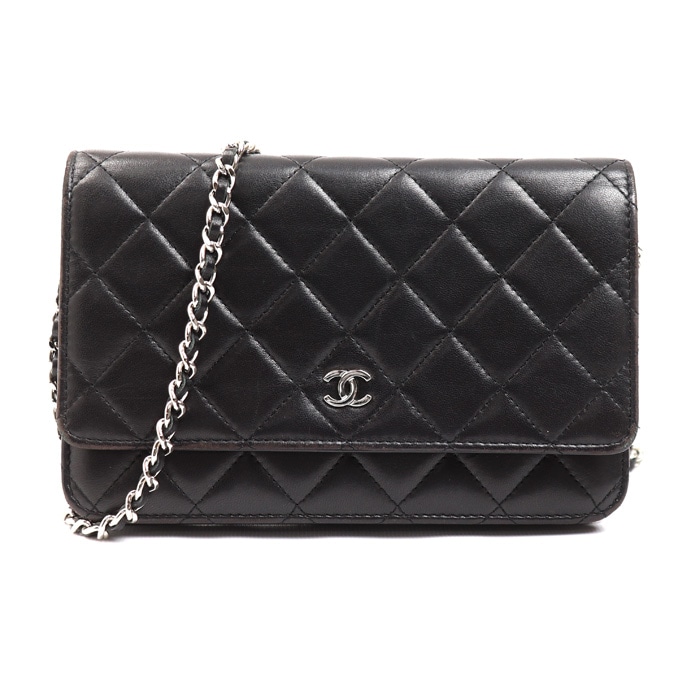 CHANEL シャネル チェーンウォレット ラムスキン ショルダーバッグ ブラック AP0250 レディース 中古
