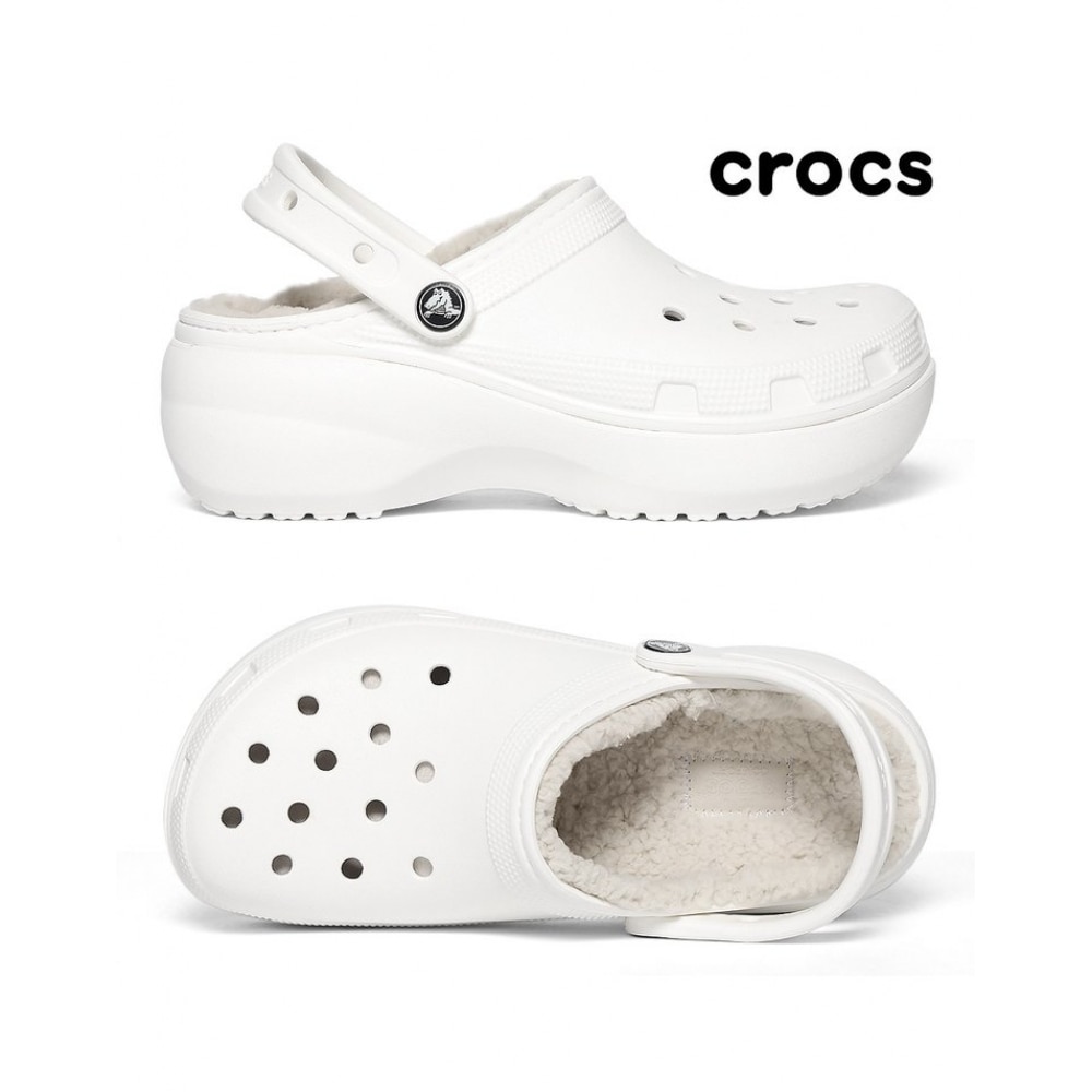 クロックスウィメンズクラシックプラットフォーム裏地付きファーインドアシューズ 207938-100