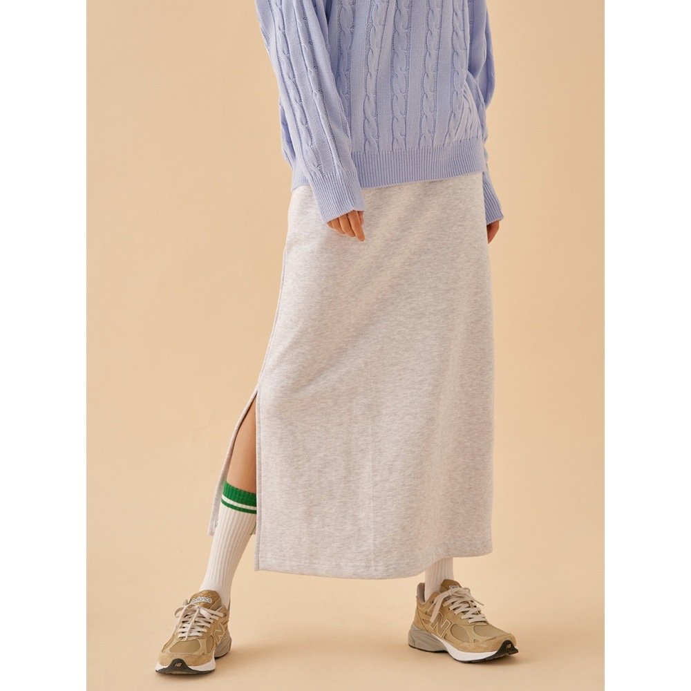 PAPERBOYベーシックスウェットロングスカートホワイトメランジ