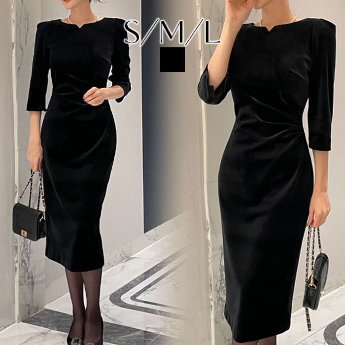 ワンピース 結婚式 秋冬 ベロア パーティードレス 二次会 タイト