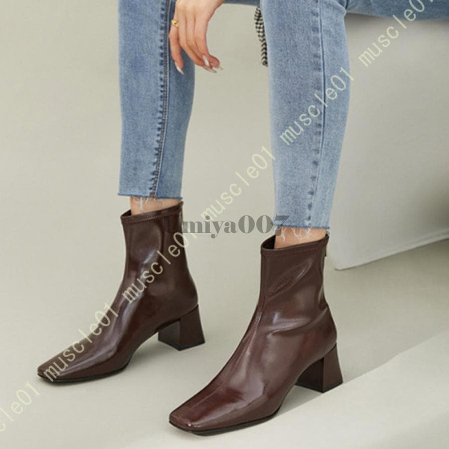 ファッションブーツ スクエアショートブーツ レディース ブーツ レディース ショートブーツ 太ヒール 歩きやすい 撥水 女性 秋 冬用 軽量 美脚 スクエアトゥ