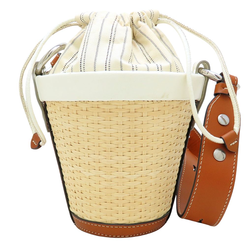 メゾンマルジェラ Maison Margiela ファイヤーバケットバッグ SB1WG0030 ショルダーバッグ ラフィアxカーフ コットン ベージュ ブラウン ホワイト/352406【中古】