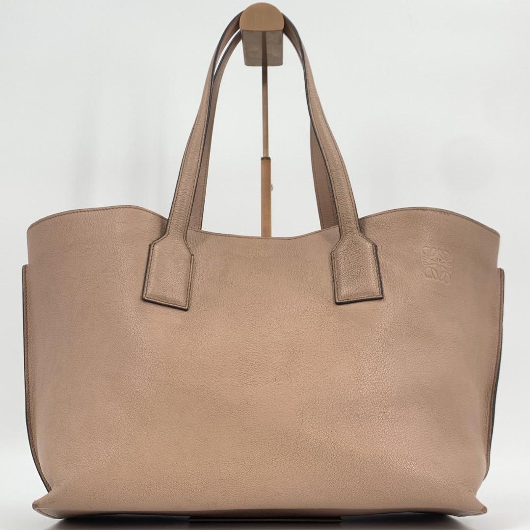 Tショッパー アナグラム ロゴ型押し トート ショルダーバッグ 肩掛け 腕掛け レザー 本革 ピンクベージュ A4収納可能