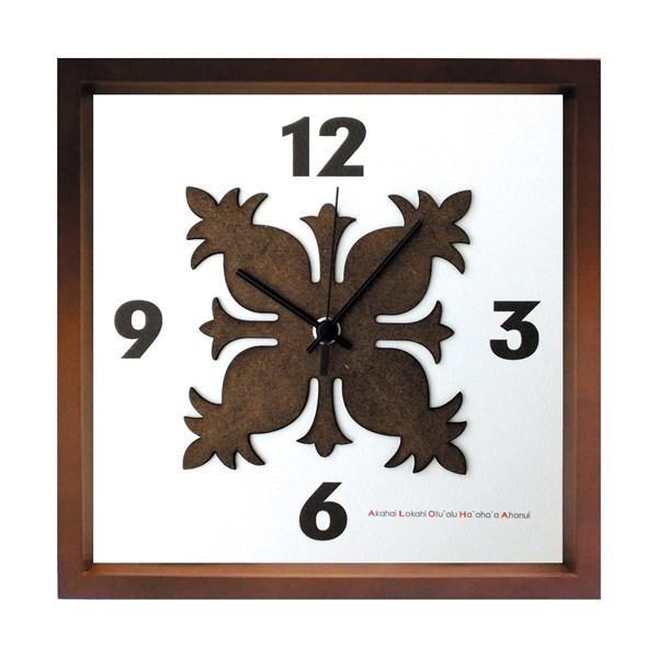 壁掛け時計 アートパネル おしゃれ ハワイアンキルト 南国リゾート パイナップル かわいい 木枠 ウォールクロック