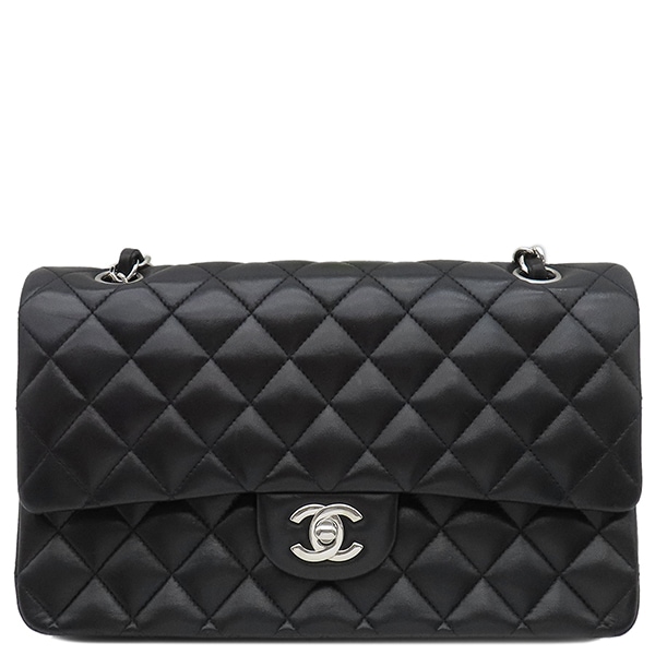 シャネル CHANEL ショルダーバッグ マトラッセ 25 ダブルフラップ ラムスキン ブラック シルバー金具 黒 ココマーク 14****** 【箱】【中古】