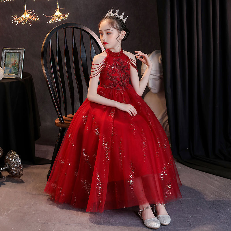 子供用ドレス2025ガールズピアノパフォーマンス服のプリンセスドレスホストエレガントな誘惑ドレスパペットスカート