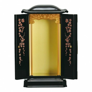 厨子型ミニ仏壇 小 黒（内金） 蒔絵 桜 310285035x021