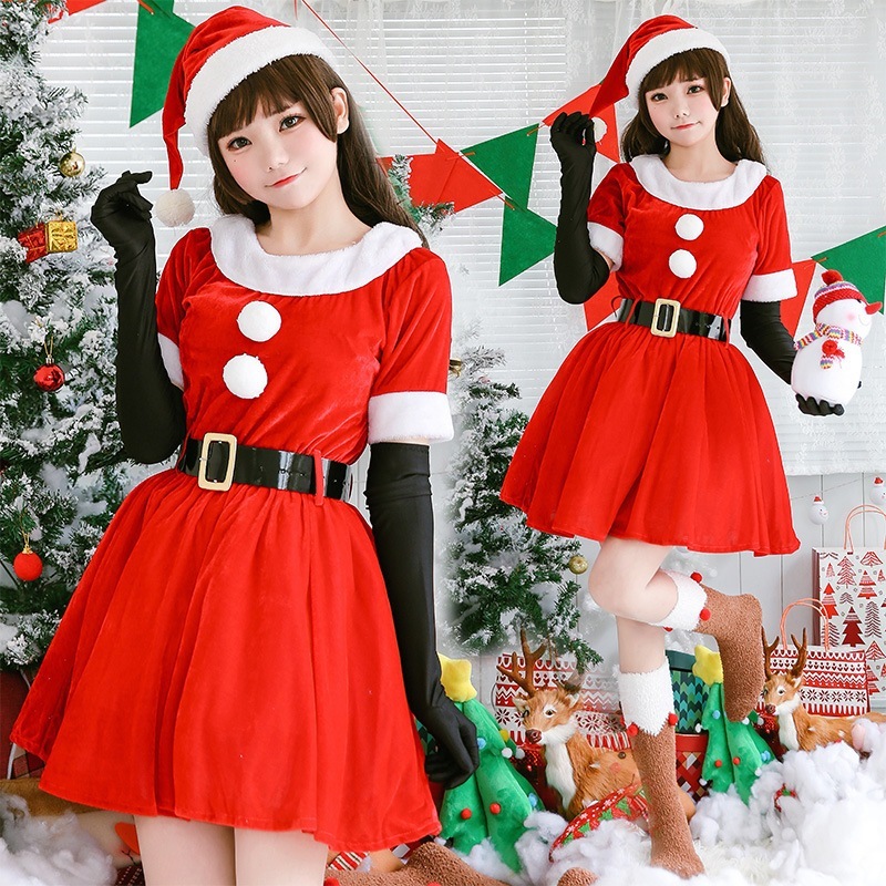 日本のかわいいクリスマス衣装女性のクリスマスドレスクリスマスドレス赤いプリンセスドレスサンタクロースステージ