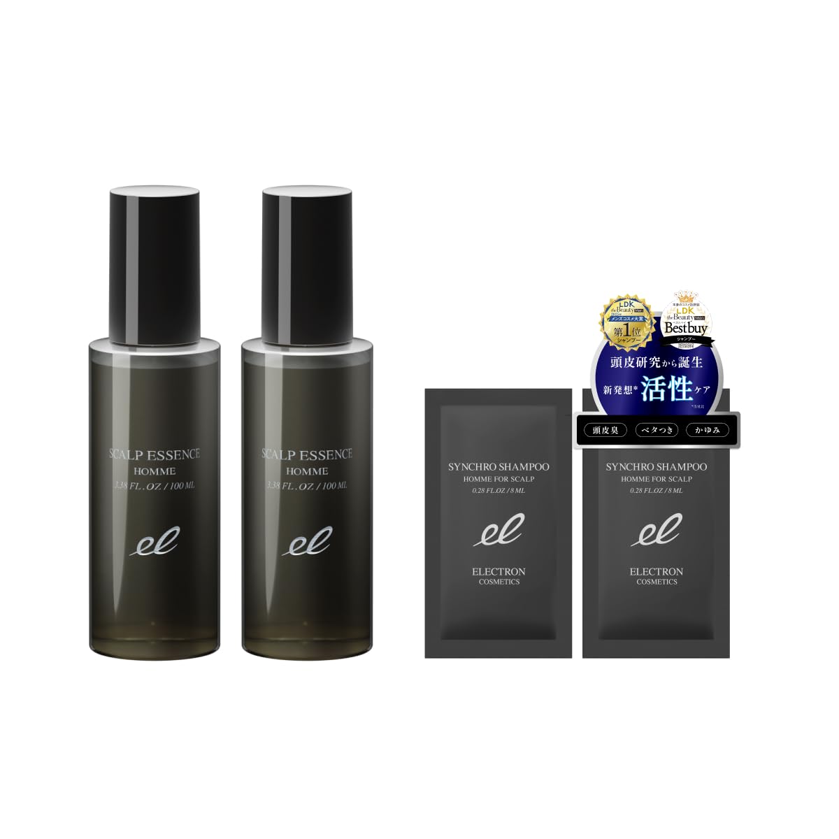 【公式】ELECTRON (エレクトロン) 薬用 スカルプエッセンス オム 100ml 2本セット(シンクロシャンプーオム サンプルパウチ付き) メンズ 育毛剤 医薬部外品 父の日 敏感頭皮 保湿 頭
